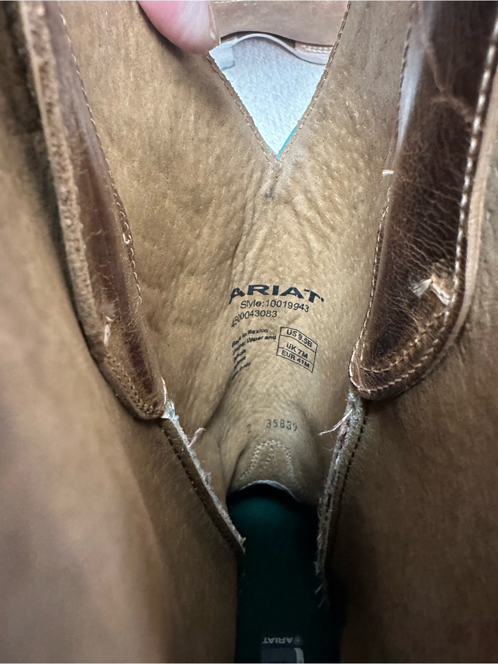 Ariat Brown Leather Cowboy Boots with Teal Insole - Picture 8 of 9